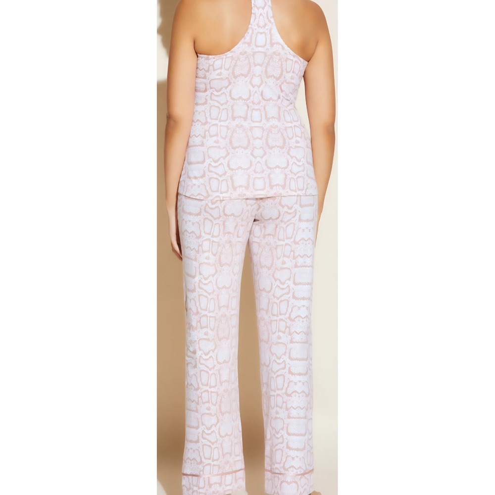 Cosabella Bella Curvy 3 Piece Pajama Set Pima Cotton Snake Print Mandorla L NEW - Picture 3 of 7